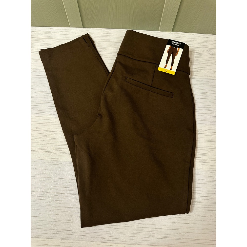 Express Ponte Pant Brown Slim Tapered Leg Pull On Work Trousers Medium NWT